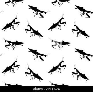 Vector seamless pattern of mantis silhouette Stock Vector