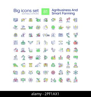 Agribusiness and smart farming RGB color icons set Stock Vector
