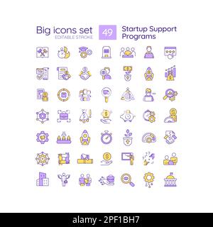 Startup support programs RGB color icons set Stock Vector