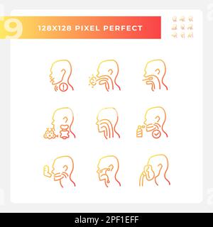 Throat problem diagnostics pixel perfect gradient linear vector icons set Stock Vector