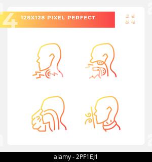 Throat diseases types pixel perfect gradient linear vector icons set Stock Vector