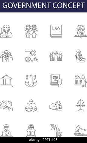 Governance line vector icons and signs. Govern, Regulate, Rule, Direct ...