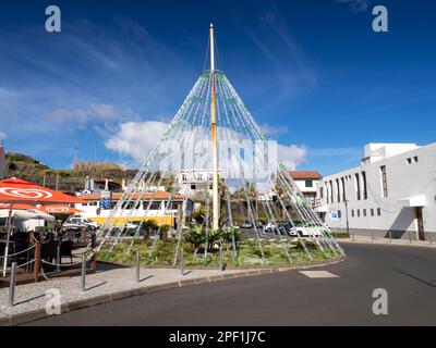 An art installation made out of recycled plastic drinks bottles in Porto Moniz on the north coast of Madeira. Stock Photo