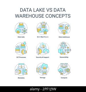 Data lake vs data warehouse concept icons set Stock Vector
