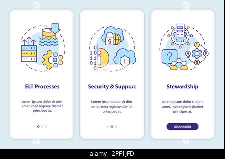 Data lake architecture components onboarding mobile app screen Stock Vector