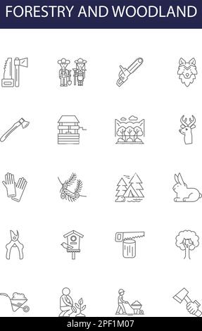 Forestry and woodland line icons, signs, vector set, outline ...
