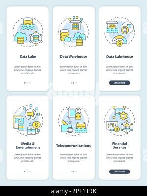 Data lake onboarding mobile app screens Stock Vector