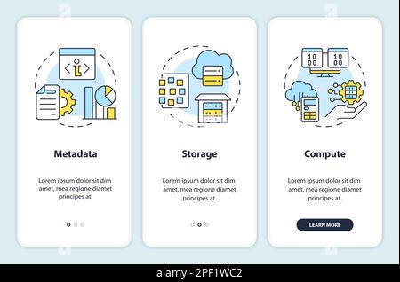 Data lake and warehouse onboarding mobile app screen Stock Vector