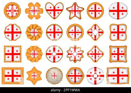 Homemade cookie with flag country Georgia in tasty biscuit, cookie consist of sign flag country Georgia on natural biscuit, fresh biscuit cookie with Stock Vector