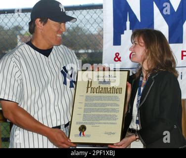 New York Yankees' Hideki Matsui receives a Proclamation from New