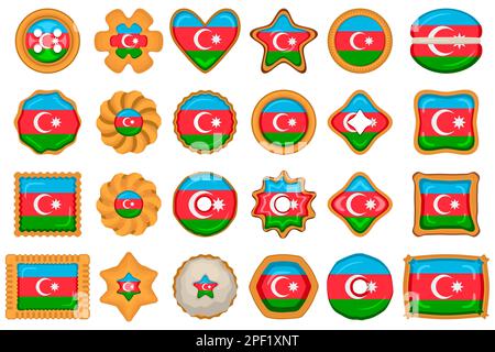 Homemade cookie with flag country Azerbaijan in tasty biscuit, cookie consist of sign flag country Azerbaijan on natural biscuit, fresh biscuit cookie Stock Vector