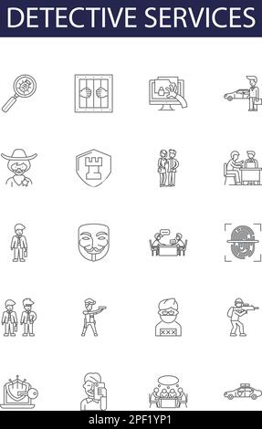 Detective services line icons, signs, vector set, outline illustration ...