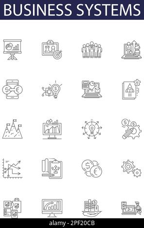 Business systems line vector icons and signs. business, technology, concept, management, strategy, computer, businessman,digital outline vector Stock Vector