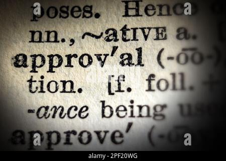 Definition of word approval on dictionary page, close-up Stock Photo