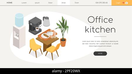 Office kitchen - modern vector colorful isometric web banner Stock Vector
