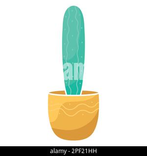 A lonely decorative cactus in a pot. Flat illustration of a houseplant. Beautiful cartoon clipart for stickers, product packaging, print on clothes. M Stock Vector