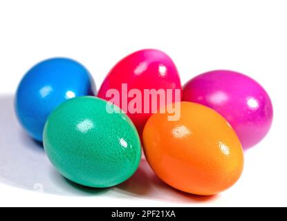 Colorful easter eggs against white background Stock Photo
