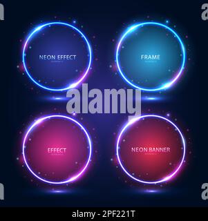 Neon frames with shining effects, highlights and inscriptions on a dark background. Stock Vector