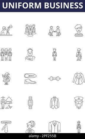 Uniform business line vector icons and signs. Business, Clothing, Corporate, Professional, Matching, Dress, Style, Outfit outline vector illustration Stock Vector