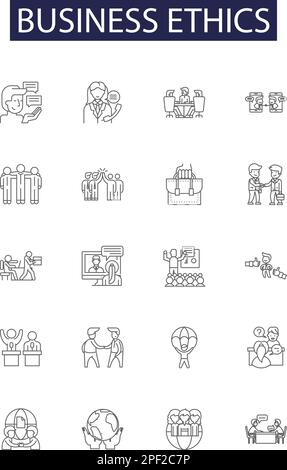 Business ethics line vector icons and signs. Integrity, Fairness, Respect, Responsibility, Trust, Transparency, Professionalism, Civic-Mindedness Stock Vector