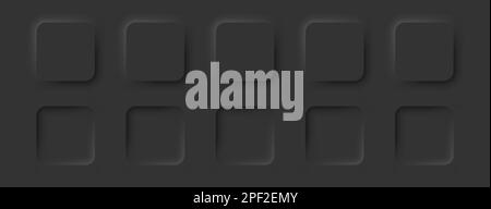 Square buttons with rounded edges in a neomorphic style. A set of user interface design elements in black. Stock Vector