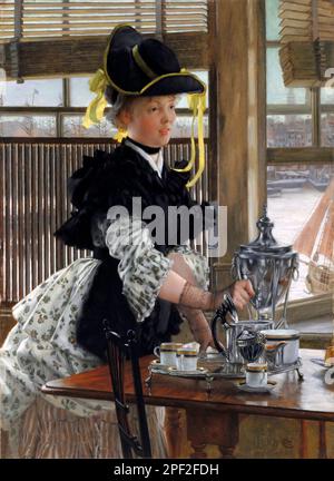 James Tissot. Painting entitled 'Tea' by the French artist, Jacques Joseph Tissot (1836 -1902), oil on wood, 1872 Stock Photo