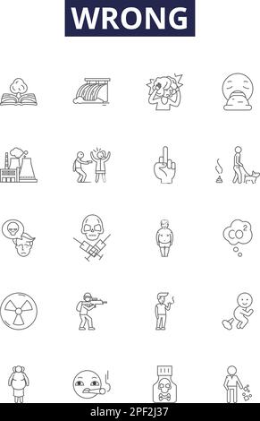 Wrong line vector icons and signs. Faulty, Erroneous, Amiss, Incongruous, Unsuitable, Improper, Invalid, Unjust outline vector illustration set Stock Vector