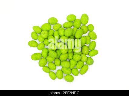 Wasabi flavor sauce covered peanuts snack isolated on white background Stock Photo