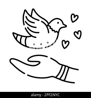 Dove of peace black line vector illustration in minimal style Stock Vector