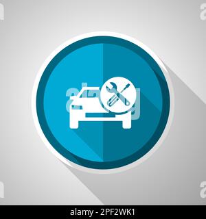 Auto service, car repair symbol, flat design vector blue icon with long shadow Stock Vector