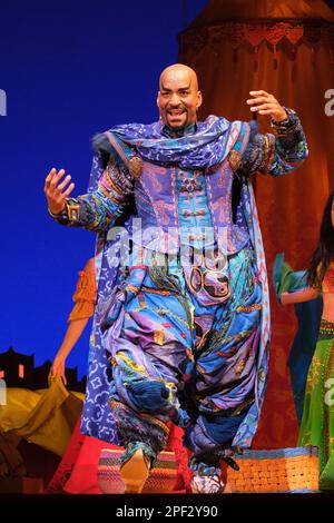 Madrid, Spain. 16th Mar, 2023. David Comrie performs during the musical 'Aladdin', at the Teatro Coliseum de Madrid. Credit: SOPA Images Limited/Alamy Live News Stock Photo