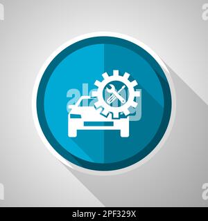 Car repair symbol, flat design vector blue icon with long shadow Stock Vector