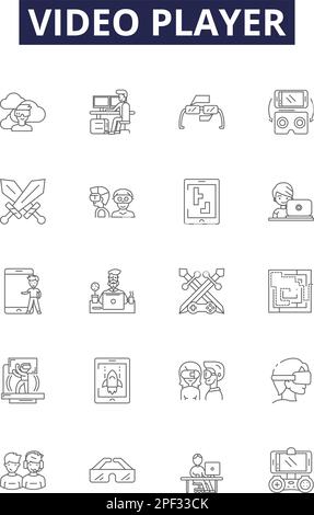 Video player line vector icons and signs. Browser, Streaming, Software, App, Device, Codecs, Interface, Controls outline vector illustration set Stock Vector