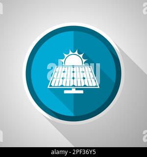 Sun over solar panel symbol, flat design vector blue icon with long shadow Stock Vector