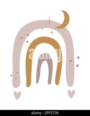 Boho rainbow in minimal style, cute vector colorful illustration Stock Vector