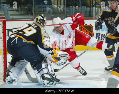 Detroit Red Wings' Brett Hull (17) has a shot deflected by Dallas Stars  goalie Marty Turco (35) during the first period in Dallas, Friday, Dec. 6,  2002. (AP Photo/LM Otero Stock Photo - Alamy