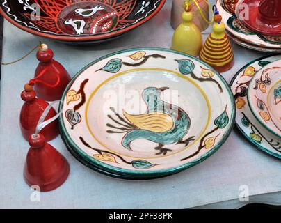 A variety of pottery made by folk craftsmen from clay. Stock Photo