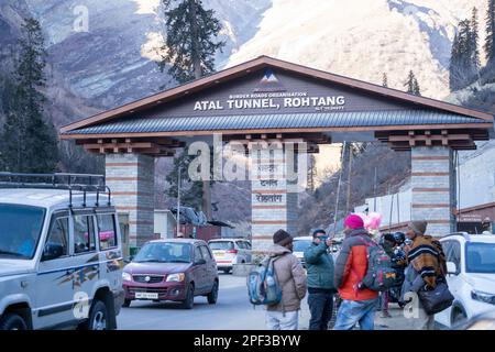 South portal of worlds longest high altitude tunnel the atal tunnel connecting manali to lahaul maintained by border roads organization Stock Photo