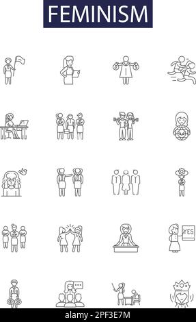 Women rights line icons, signs, symbols vector, linear illustration set ...