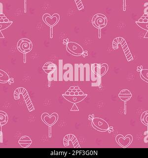 Different types of candies, pink vector seamless pattern Stock Vector