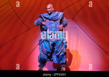 Madrid, Spain. 16th Mar, 2023. David Comrie performs during the musical 'Aladdin', at the Teatro Coliseum de Madrid. (Photo by Atilano Garcia/SOPA Images/Sipa USA) Credit: Sipa USA/Alamy Live News Stock Photo