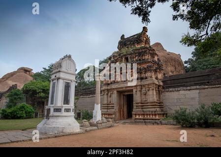 Raghunatha Temple on Malyavanta Hill in Hampi. Hampi, the capital of the Vijayanagar Empire, is a UNESCO World Heritage site. Stock Photo