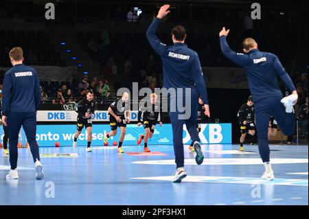 Berlin, Germany. 16th Mar, 2023. Berlin, Germany March 12th 2023: A general view of the teams warming up during the game 1. Bundesliga - Füchse Berlin v VfL Gummersbach - Max-Schmeling-Halle. Berlin, Germany. (Ryan Sleiman /SPP) Credit: SPP Sport Press Photo. /Alamy Live News Stock Photo