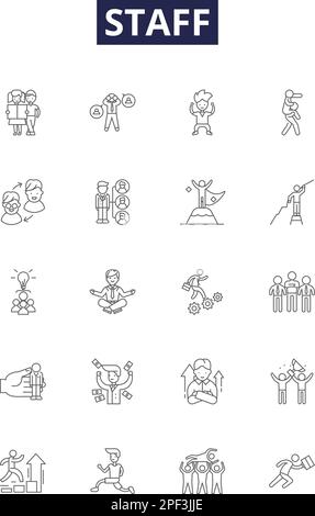 Clerks line vector icons and signs. Employees, Shop, Convenience ...