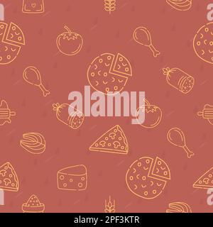 Food monochrome seamless pattern in red and yellow shades Stock Vector
