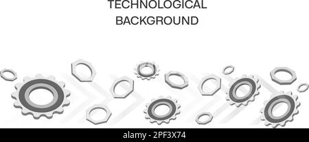 Bright metallic technological background with gears, gear, nut and technological elements Stock Vector