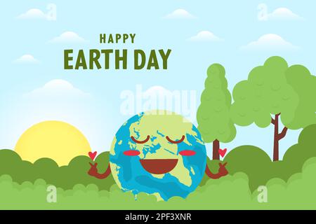happy earth day background illustration in flat style with earth give sign loves Stock Vector