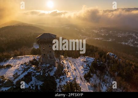 Aerial view of Wysoki Kamien in Karkonosze mountains in Poland Stock Photo