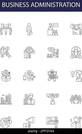 Business administration line vector icons and signs. Business, Management, Leadership, Planning, Analysis, Strategy, Marketing, Financial outline Stock Vector