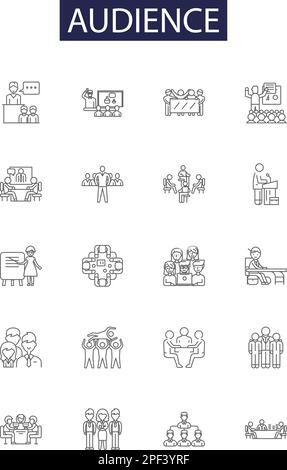 Audience line vector icons and signs. Viewers, Spectators, Clients, Consumers, Observers, Followers, Crowd, Participants outline vector illustration Stock Vector